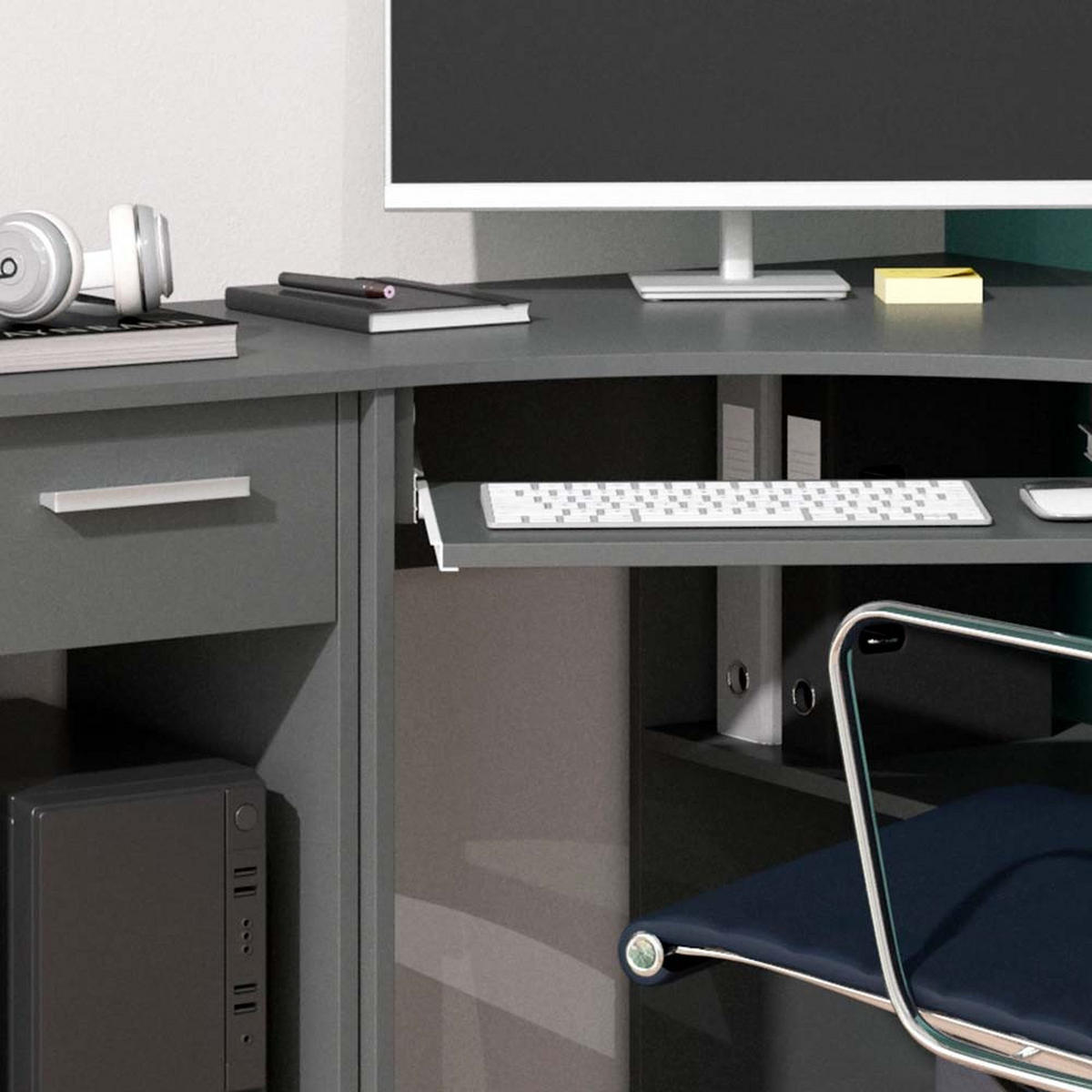 ECKSCHREIBTISCH Odin Anthrazit 83 x 76 cm Set mit PC-Schrank - Anthrazit, Holzwerkstoff (76/83/77cm) - Vicco