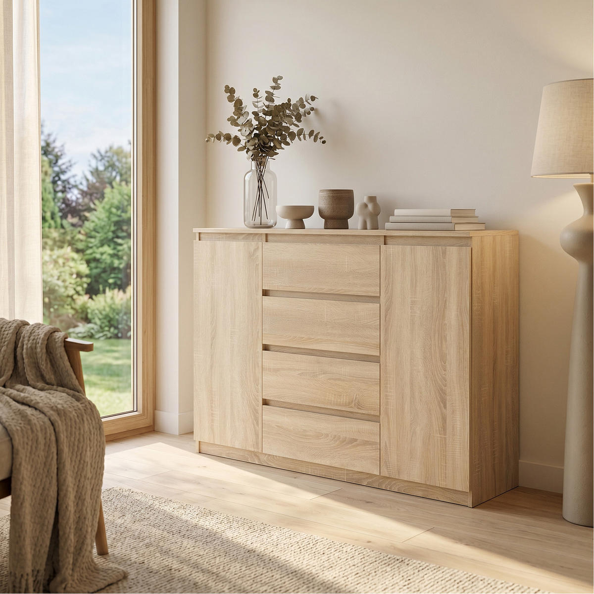 KOMMODE NUDO 138,5/101,5/39cm mit 4 Schubladen 2 Türen Sonoma Eiche - Sonoma Eiche, Holzwerkstoff (138.5/101.5/39cm) - MASSENO