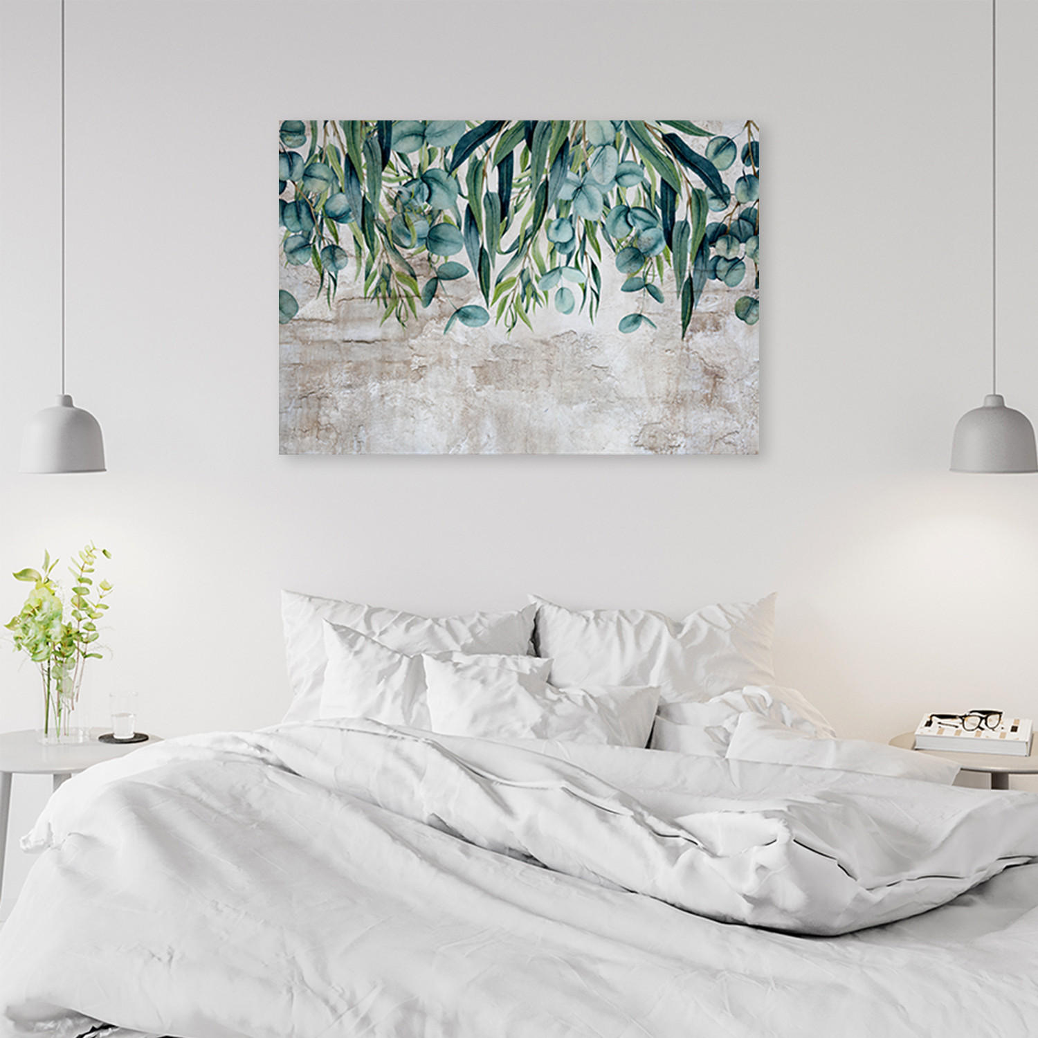 WANDBILD grüne hängende blätter beton - Grün, Textil (60/40cm) - Feeby