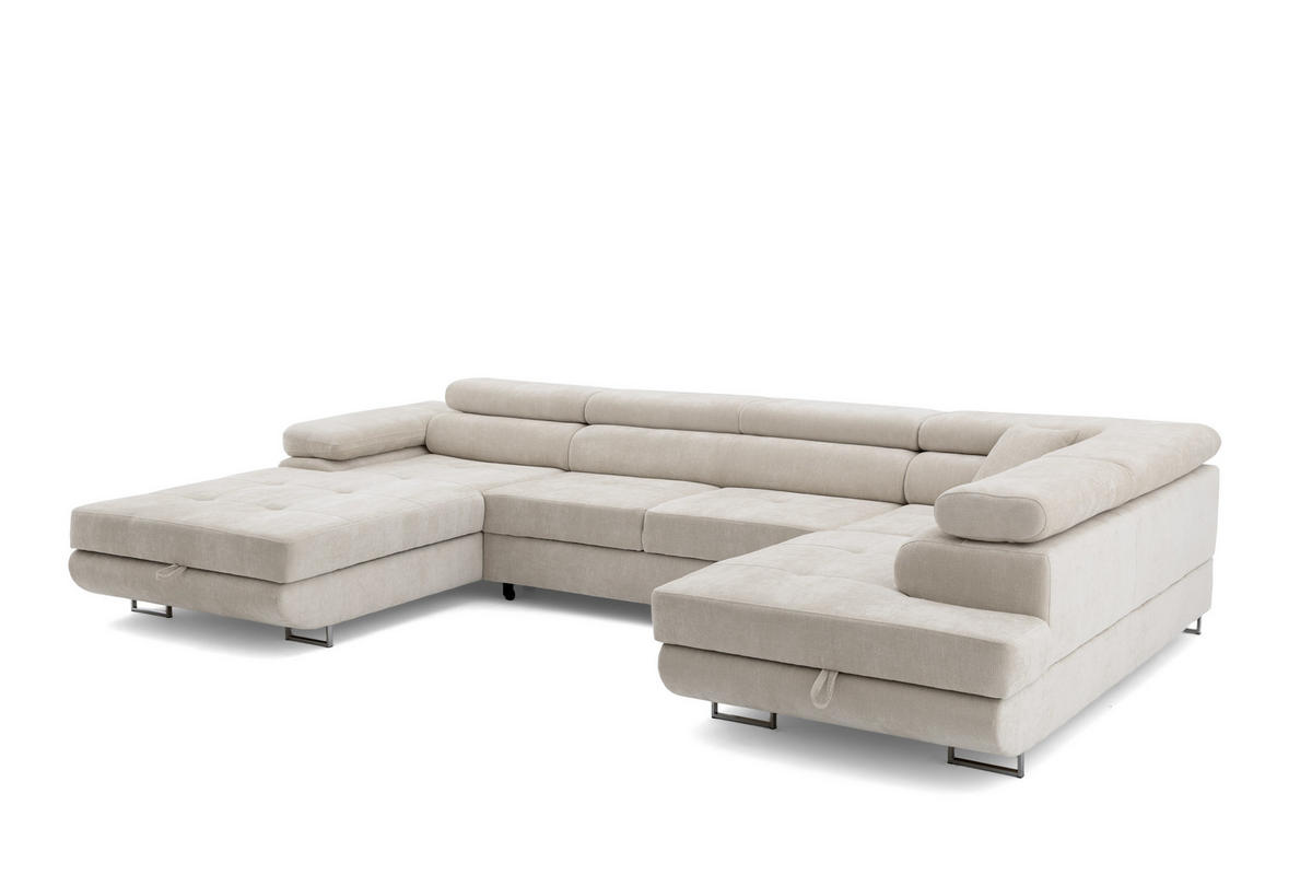 ECKSOFA U-Form WILD U Rechts mit Schlaffunktion 130x260 Chenille Beige - Beige/Silberfarben, Holz/Textil (350/90/203cm) - Muffo