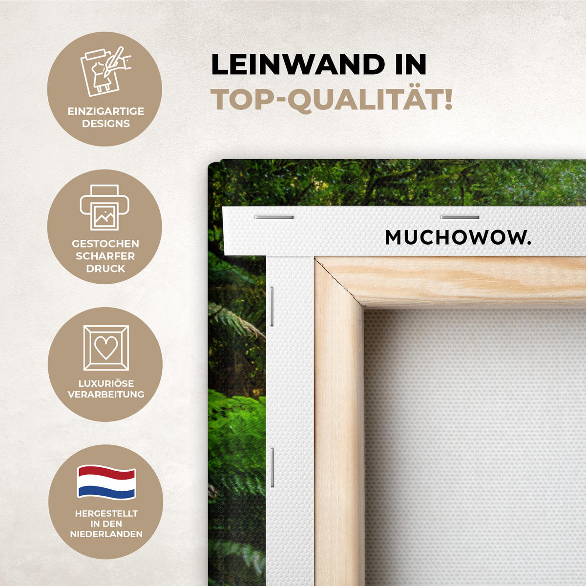 LEINWANDBILD Dschungel - Wasserfall - Australien - Pflanzen - Natur Wandbilder 80x60 cm - Dunkelgrün, Textil (80/60cm) - MuchoWow