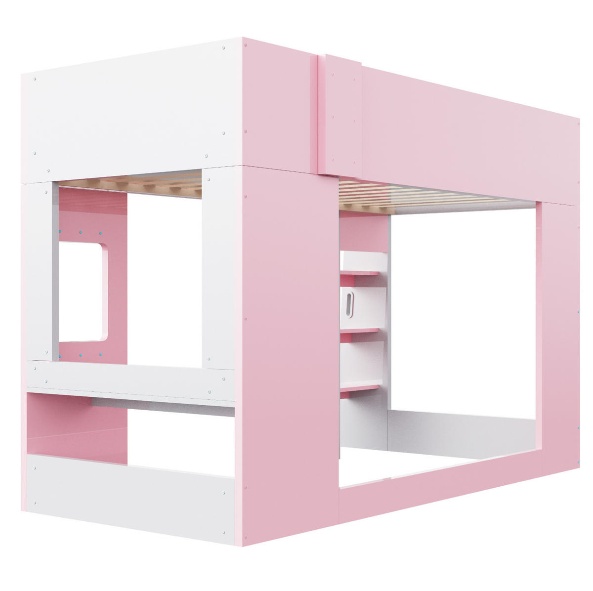 HOCHBETT aus MDF und Sperrholz 90x200 cm Rosa mit LED-Beleuchtung und Schreibtisch - Pink, Holzwerkstoff (90/200cm) - Modfu