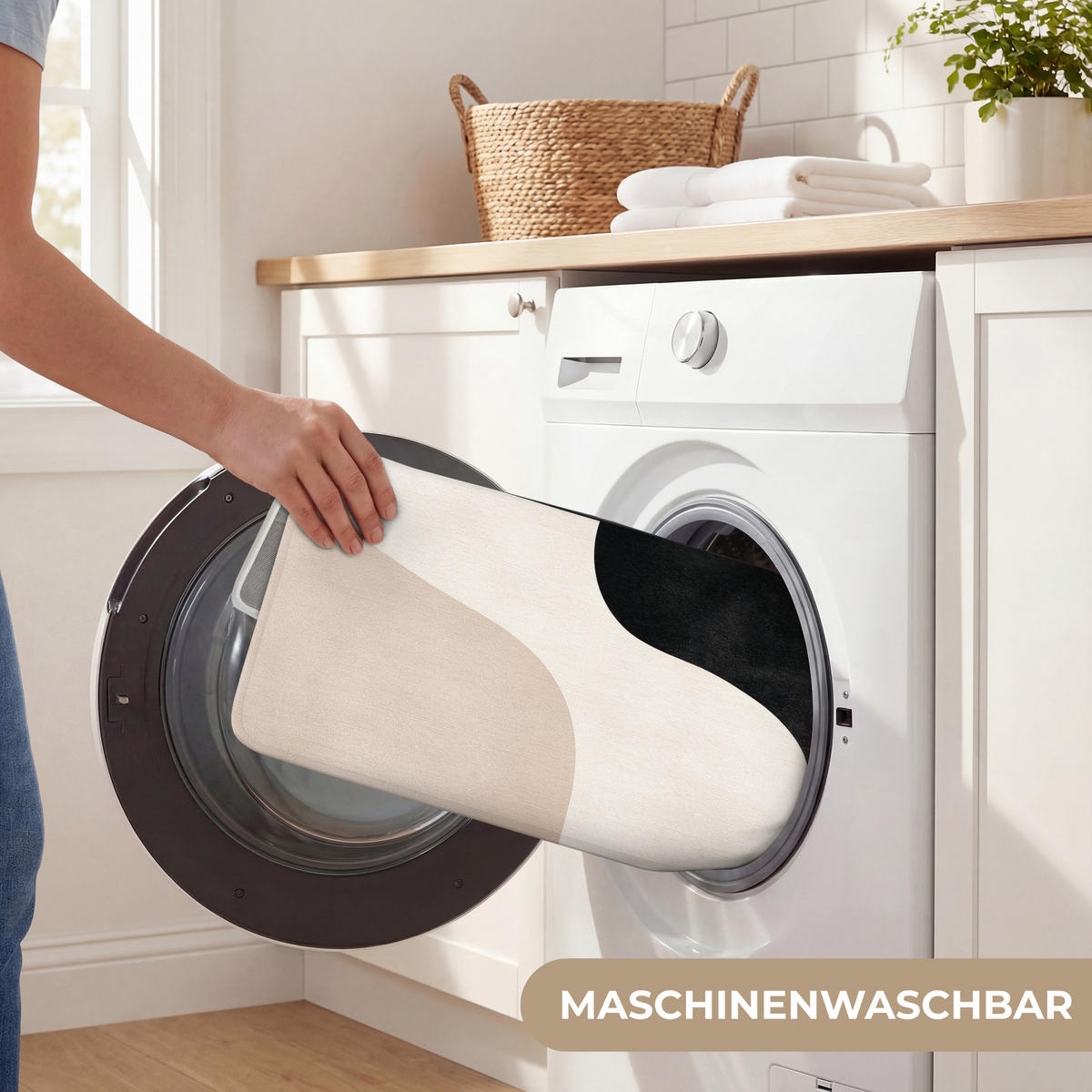 WC-VORLEGER Abstrakt - Japandi - Beige - Modern WC Teppich 40x60 cm - Beige, Kunststoff/Textil (40/1cm) - OnlyWow