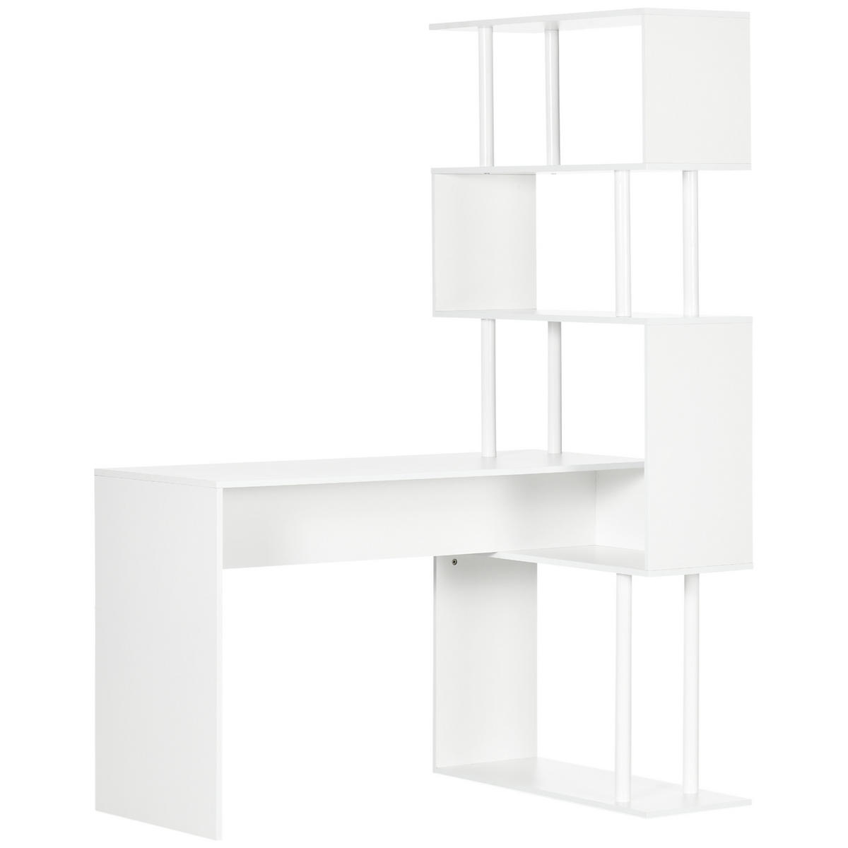 ECKSCHREIBTISCH Weiß in L-Form mit 4-stufigem Regal 120/80/176 cm - Weiß, Holzwerkstoff (80/120/176cm) - PANGIVO
