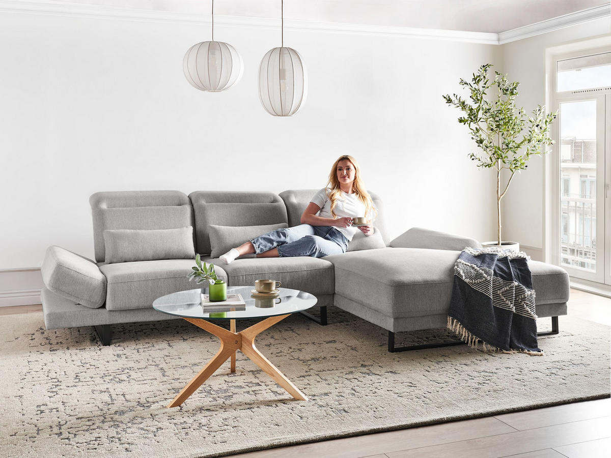 ECKSOFA 4-Sitzer Stoff Hellgrau linksseitig Ikast - Hellgrau/Schwarz, Textil (320/214cm) - Beliani