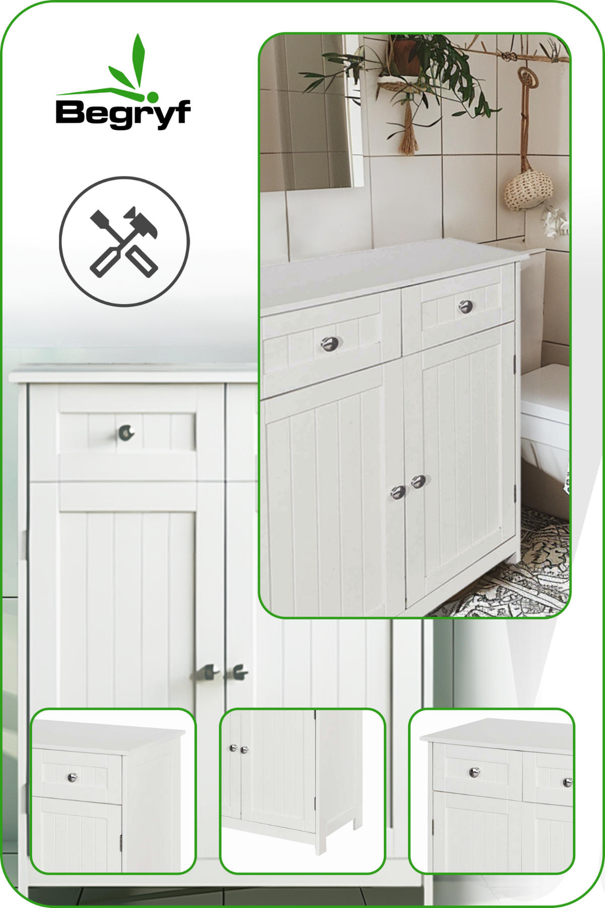 BADSCHRANK MDF Weiß 2 Türen 2 Schubladen 60x30x75 cm - Weiß, Holzwerkstoff (60/75/30cm) - Begryf