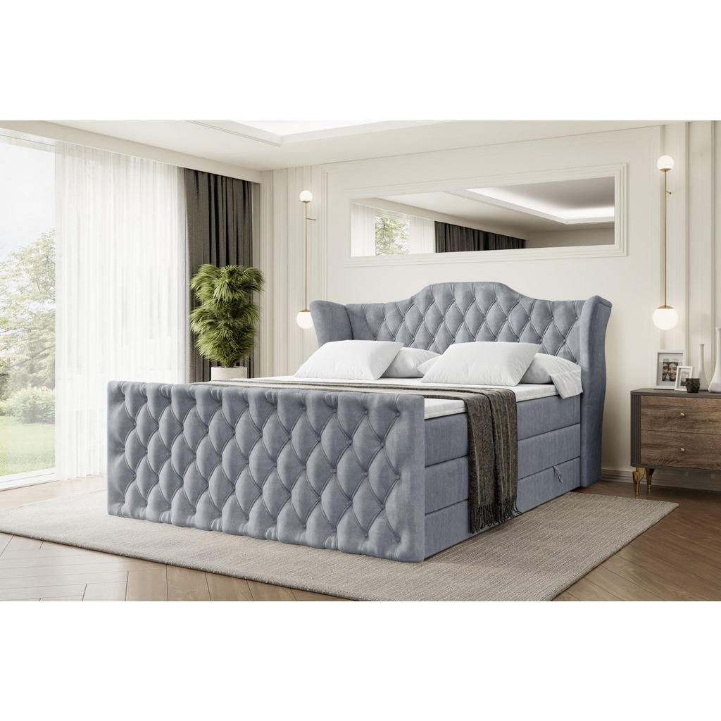 Thumbnail - Altdecor Boxspringbett, Grau, Holzwerkstoff, Höhe ca. 20 cm, 200x200 cm, Schlafzimmer, Betten, Boxspringbetten