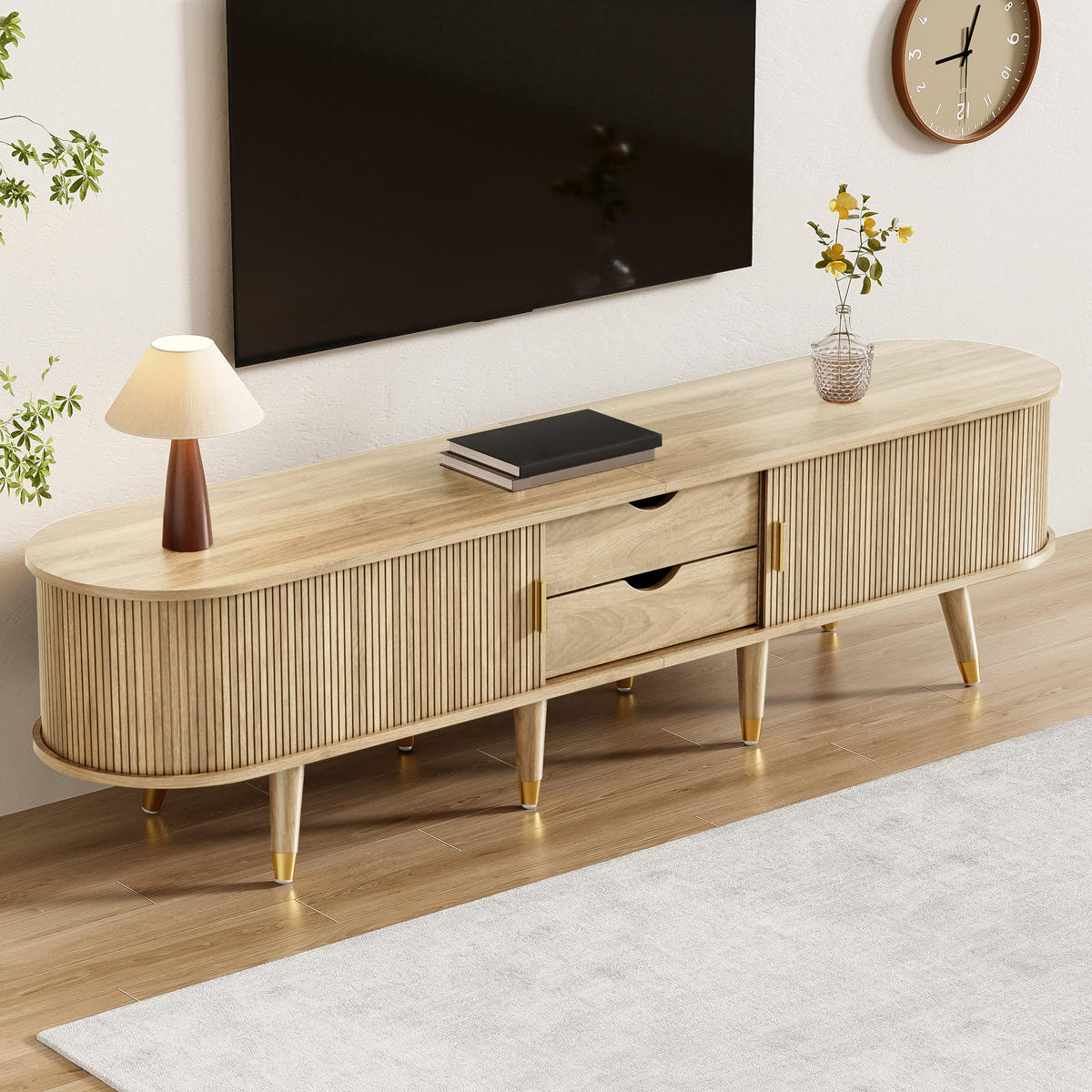 TV-SCHRANK Schiebetüren Lowboard modern Stauraum Design - Eichefarben, Holzwerkstoff (38/45/175cm) - FLIEKS