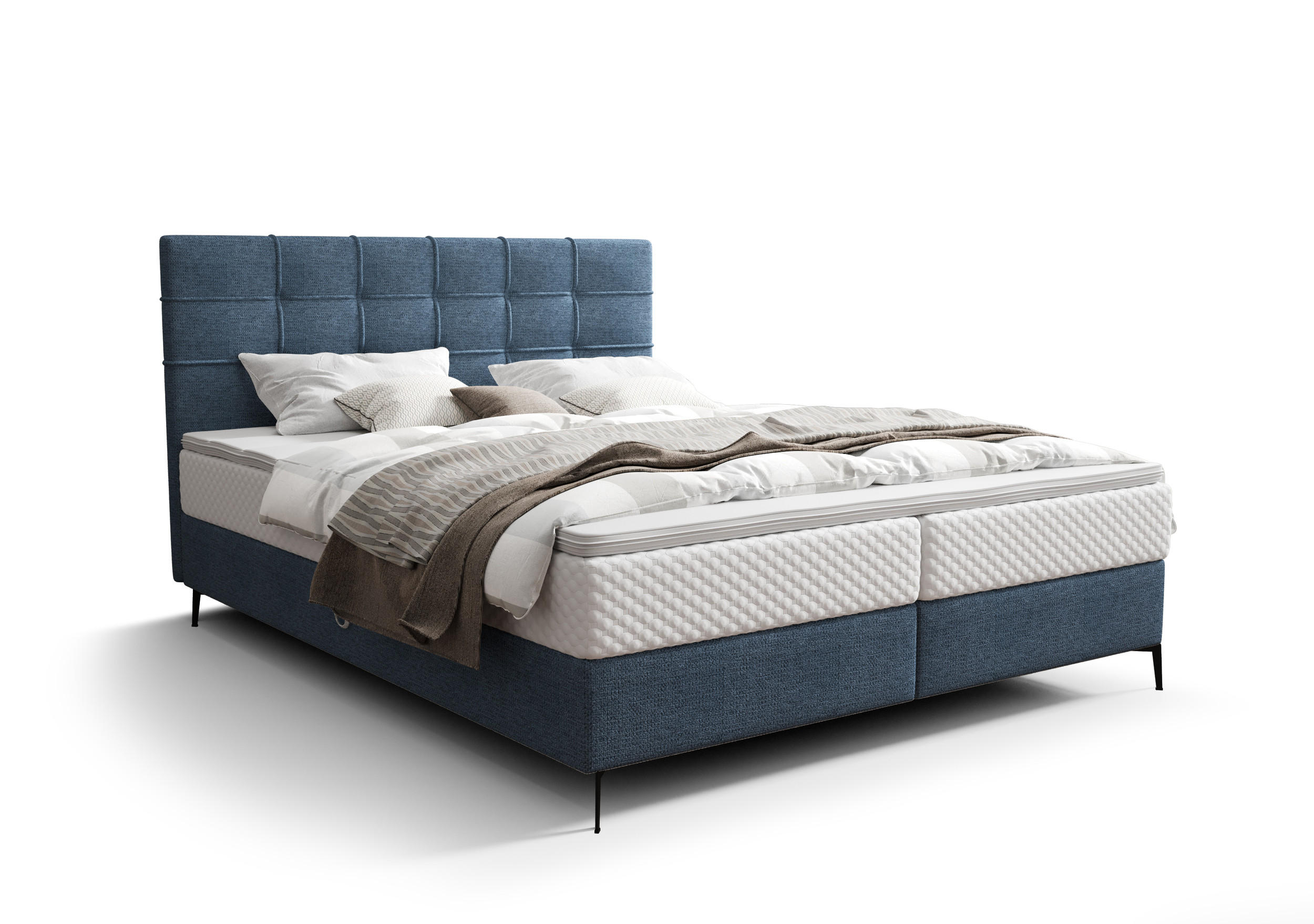 BOXBETT INAO 180x200 mit Matratze H3, Bonell und Topper ARAGON 74 - Dunkelblau, Textil (180/200cm) - Bedante