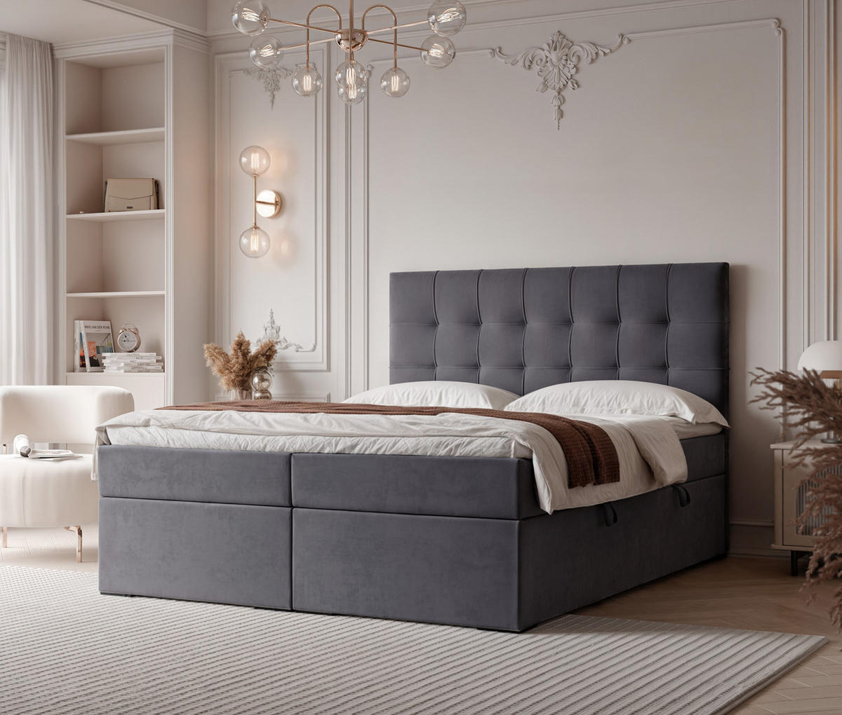 BOXBETT IMPERIAL 120/200 cm, in Dunkelgrau, mit Matratze und Topper - Dunkelgrau, Holzwerkstoff/Textil (120/200cm) - Idohome