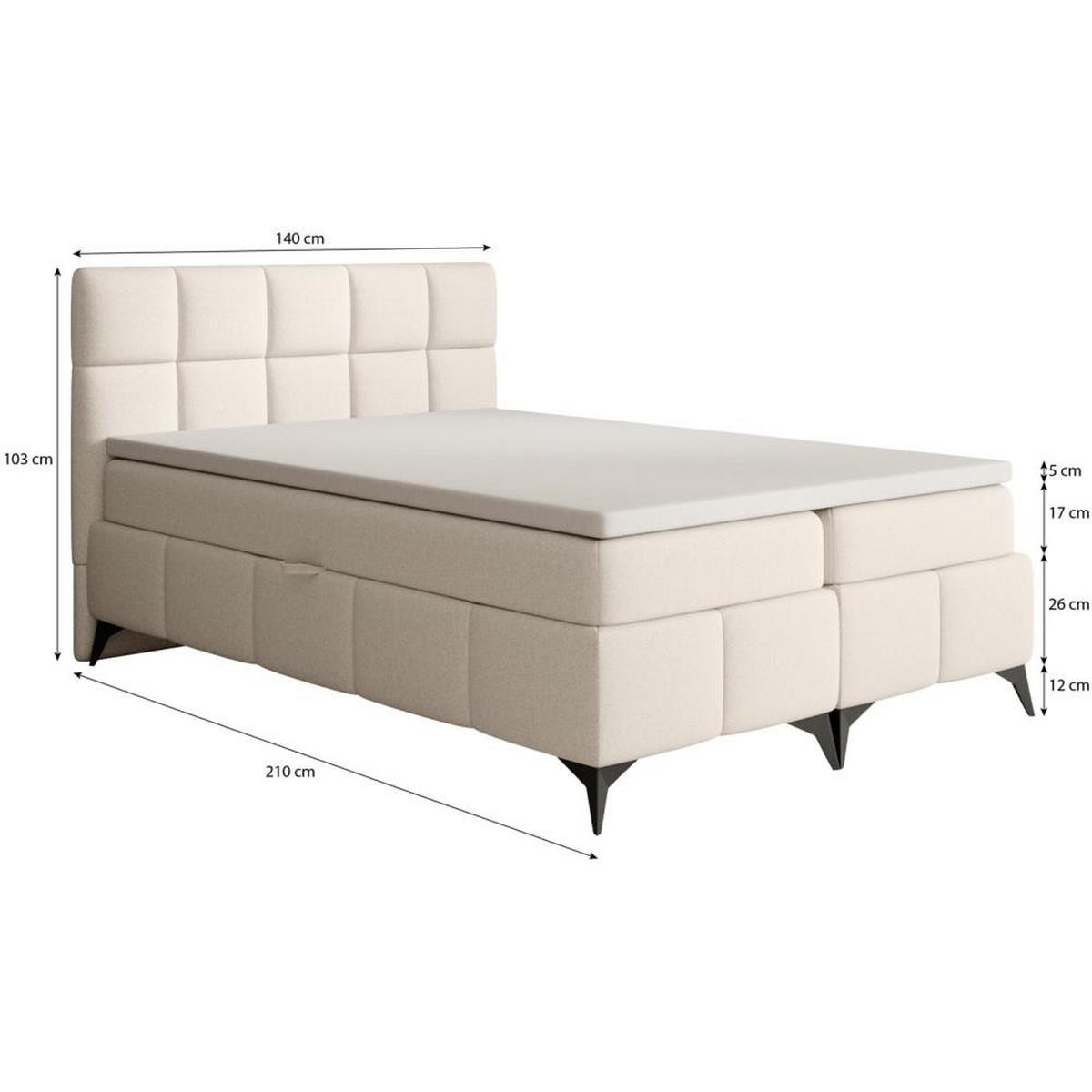BOXBETT Solido mit Bettkasten 140x200 cm gelb - Gelb/Schwarz, Textil/Metall (140/200cm) - Beautysofa