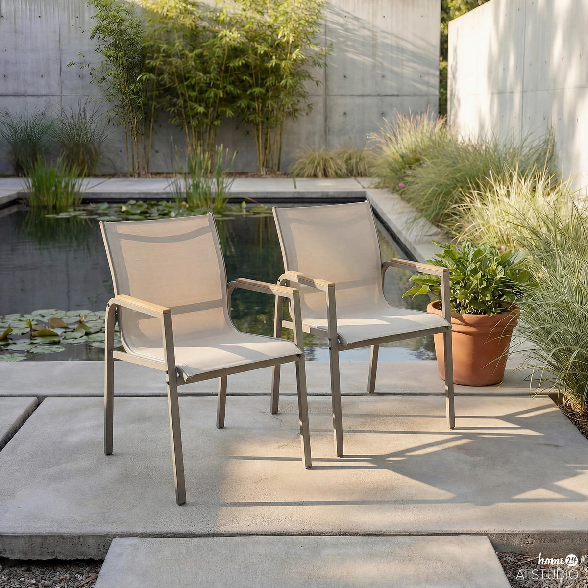 GARTENSTUHL - 2er-Set - Stahl / Olefin - Taupe, Textil/Metall (57/91/64cm) - home24