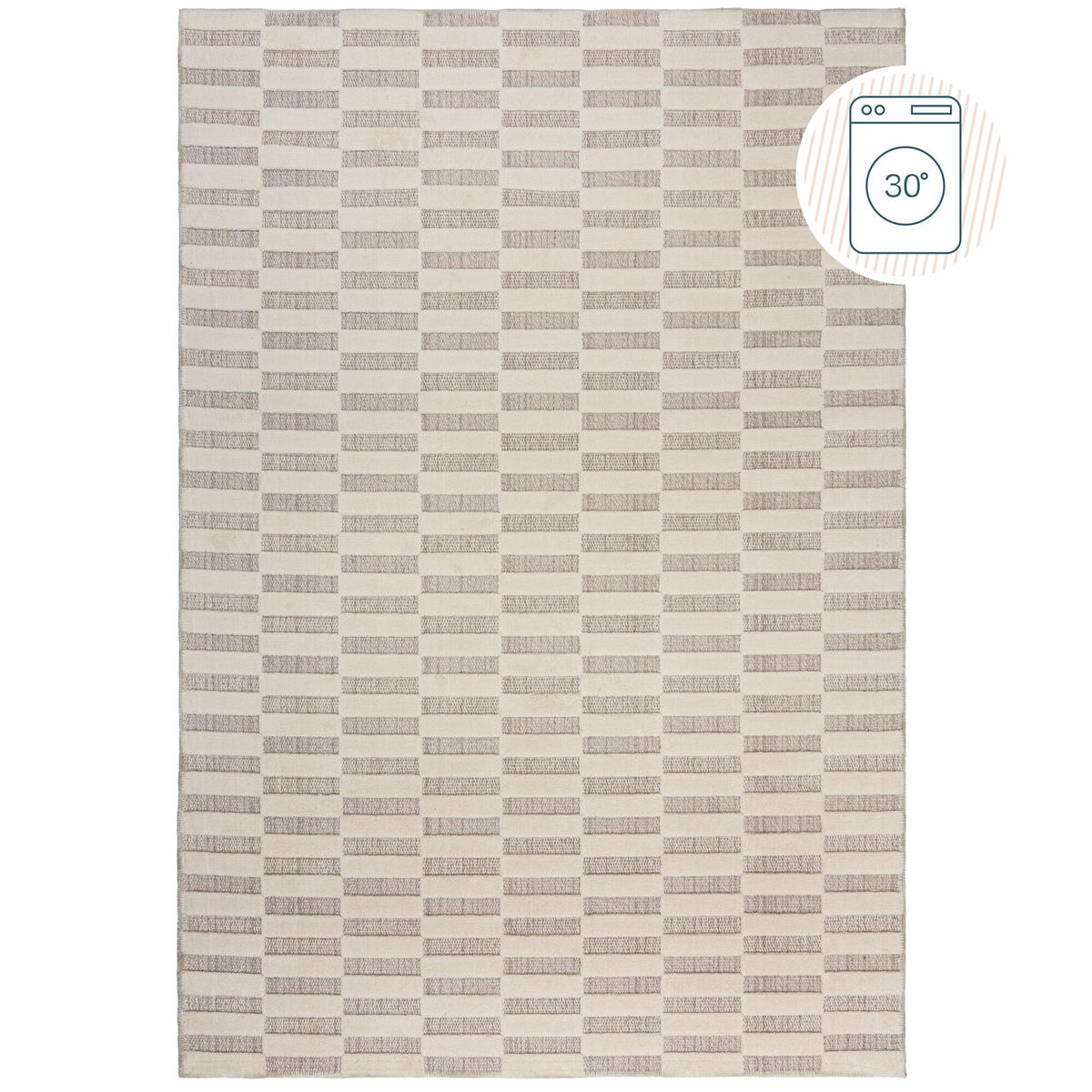 TEPPICH Waschbar RIDGE, mit Schachbrettmuster, Beige, 155 x 230 cm - Beige, Textil (155/230cm) - KADIMA DESIGN