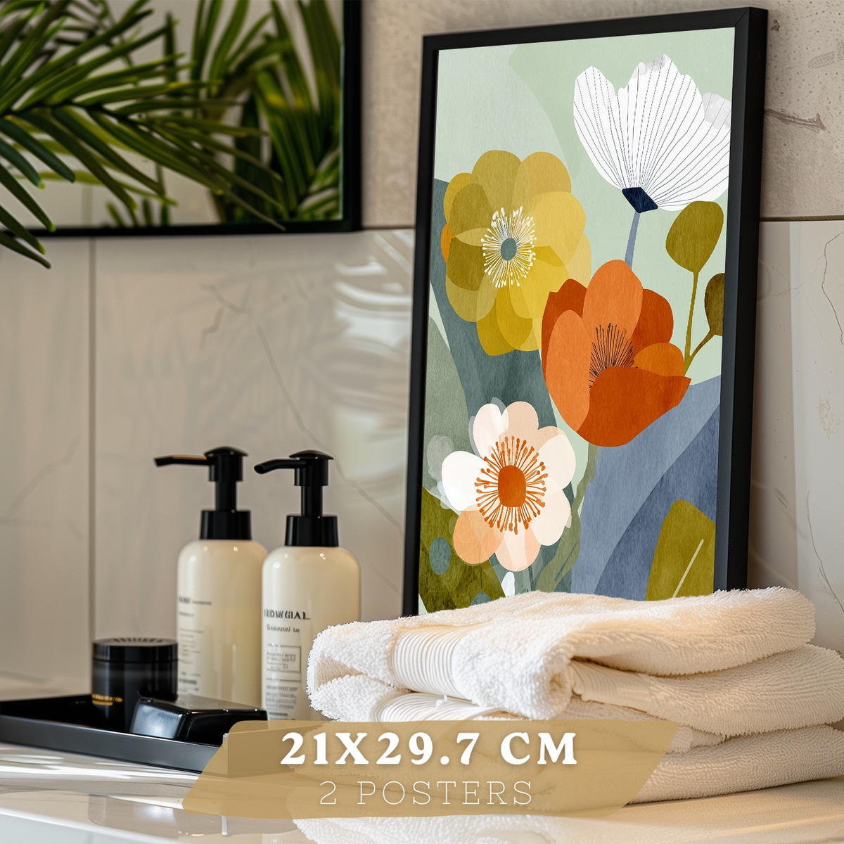 PLAKÁT Sada 3 Floral Černý rám A4 - černá, papír (29.7/21/3cm) - Nacnic