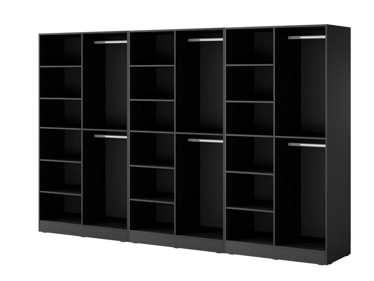 KLEIDERSCHRANK ZEN (Modular, Schwarz, Wotan Eiche & Getöntes Glas Antisol, 6-türig) - Eiche Wotan/Schwarz, Holz/Holzwerkstoff (303/200/51cm) - Ravio