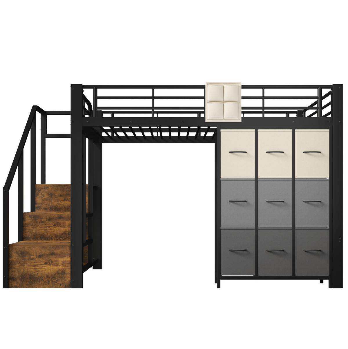 HOCHBETT 140/200 cm Schwarz/Weiß aus Metall und MDF mit Stauraum - Schwarz, Holzwerkstoff (140/200cm) - OKMYHOME