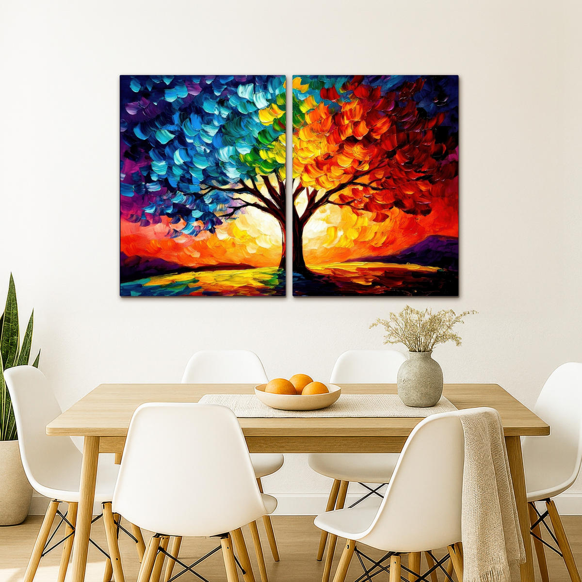 LEINWANDBILD 2er Set Baum - Farbenfroh - Malerei-Look - Abstrakt 100x70 cm - Multicolor, Textil (100/70cm) - MuchoWow