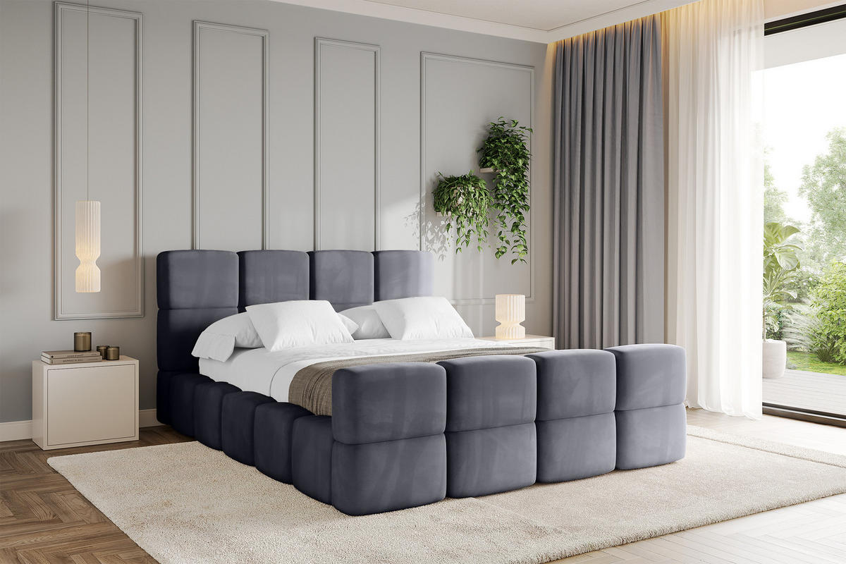POLSTERBETT mit Bettkasten und Lattenrost, Bett mit Kopfteil, Boxbett ohne Matratze, Doppelbett mit Stauraum - NATA-Z 120x200 Dunkelgrau - Dunkelgrau, Holzwerkstoff/Textil (120/200cm) - ALTDECOR