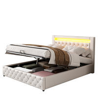 POLSTERBETT 140/200 cm weiß mit Stauraum und LED-Beleuchtung - Weiß, Kunststoff (140/200cm) - OKWISH