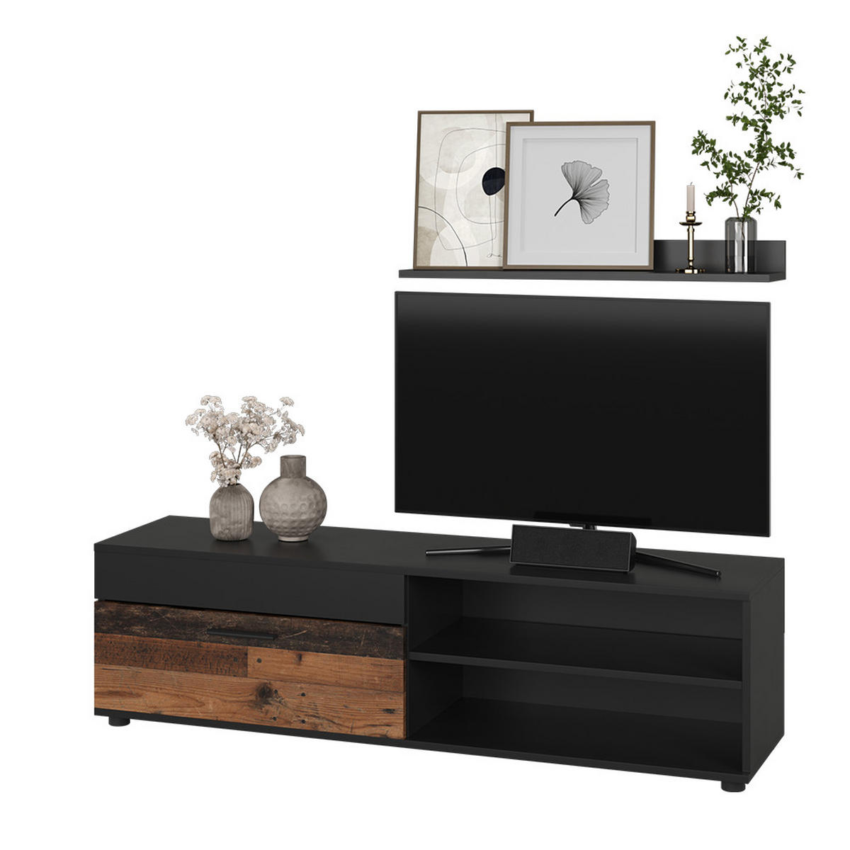 NÁSTĚNNÁ SKŘÍŇKA Berno Černá/starý styl - černá/hnědá, kompozitní dřevo (139.8/38.9/35.3cm) - Vicco