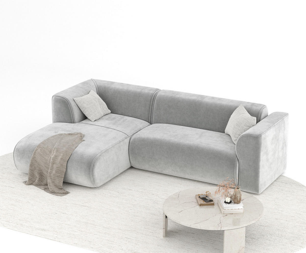 ECKSOFA Melani Hellgrau Samtstoff - Hellgrau/Schwarz, Holz/Holzwerkstoff (253/153cm) - Maison de Reve