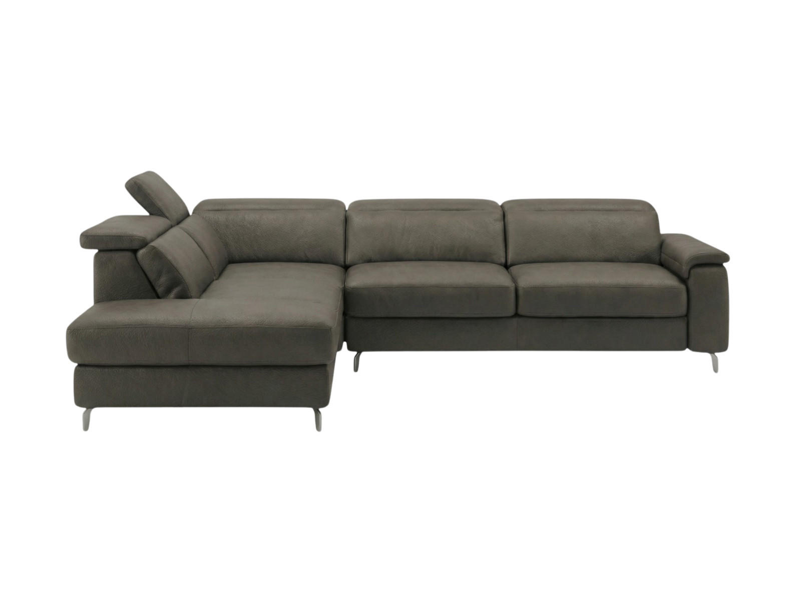 ECKSOFA Ambassador Echtleder Greige - Greige, Leder/Metall (224/272cm)