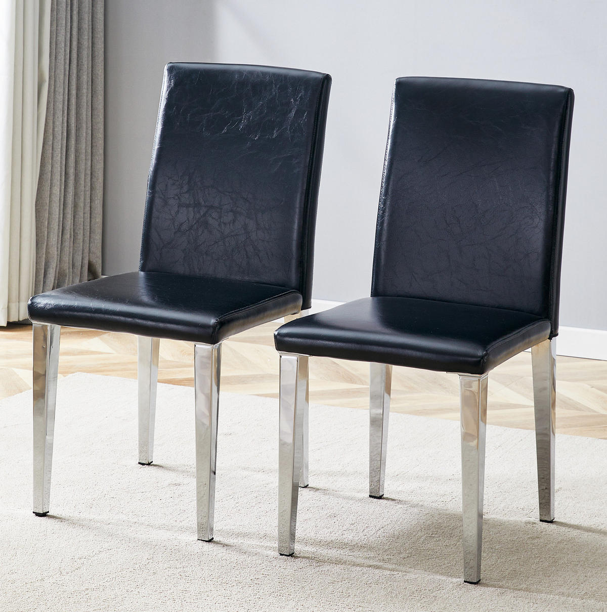 ESSZIMMERSTÜHLE 2er-Set modern 90 cm PU-Leder Schwarz Silber - Schwarz, Metall (47/90/41.1cm) - Meubliv