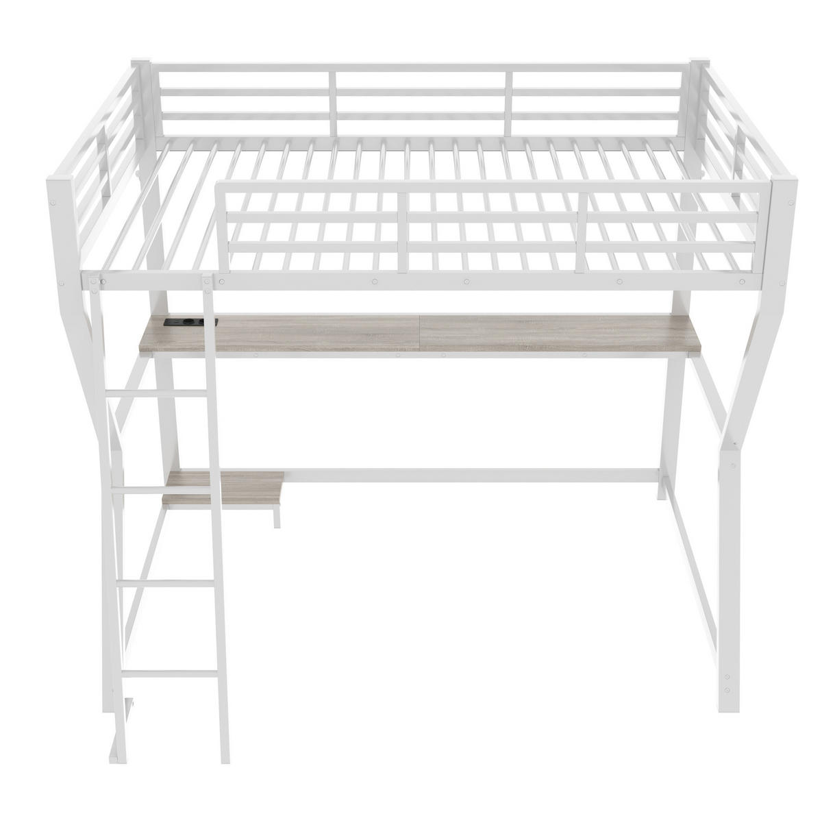 HOCHBETT mit Schreibtisch 90/200 cm in Weiß – mit Treppe, LED und Rausfallschutz - Weiß, Metall (90/200cm) - BEAOK
