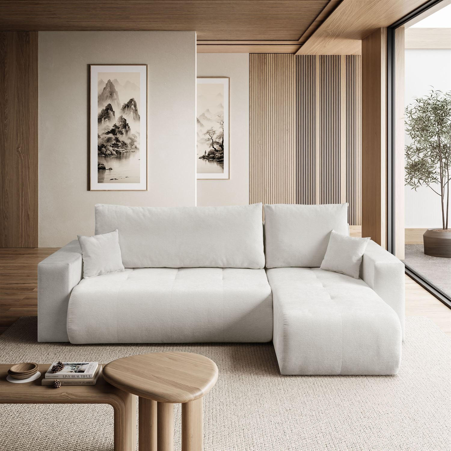 Ecksofa CLOUD II L mit Schlaffunktion, Vibe 03 - Creme, Textil (247/152cm) - Lookway