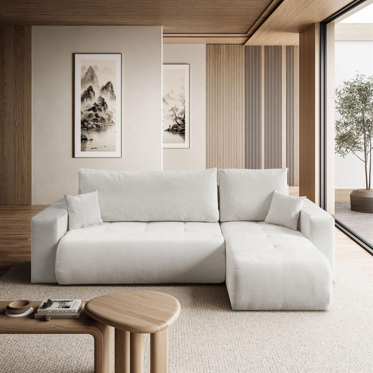 Ecksofa CLOUD II L mit Schlaffunktion, Vibe 03 - Creme, Textil (247/152cm) - Lookway