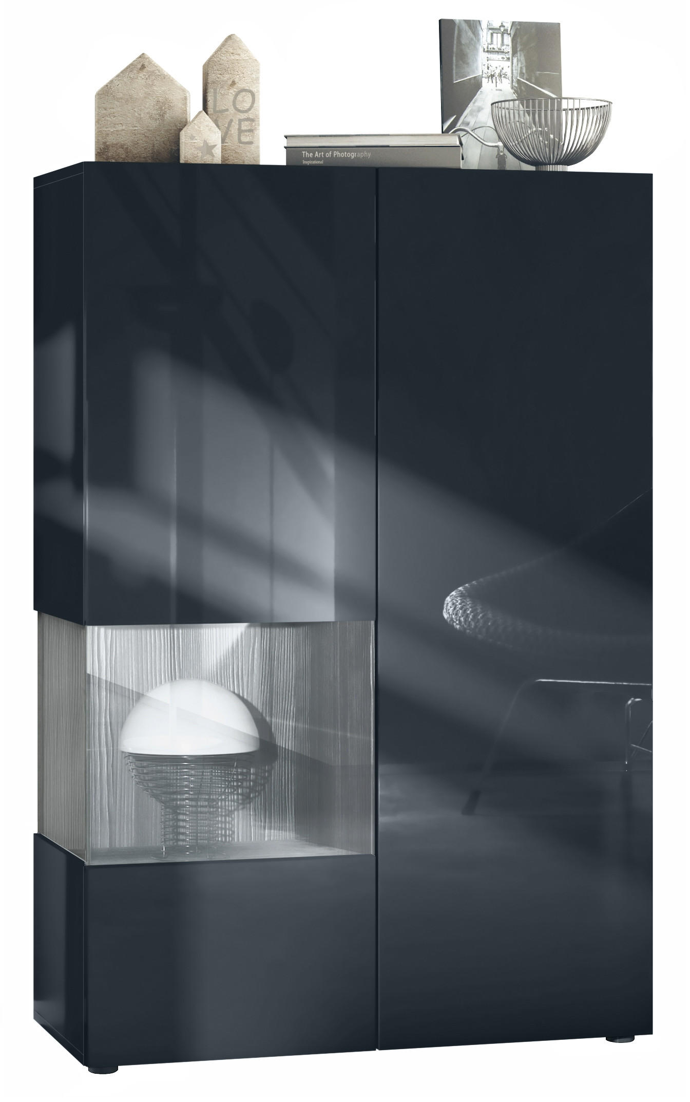 Vladon Vitrine Anthrazit 91.5x136.5x37 cm