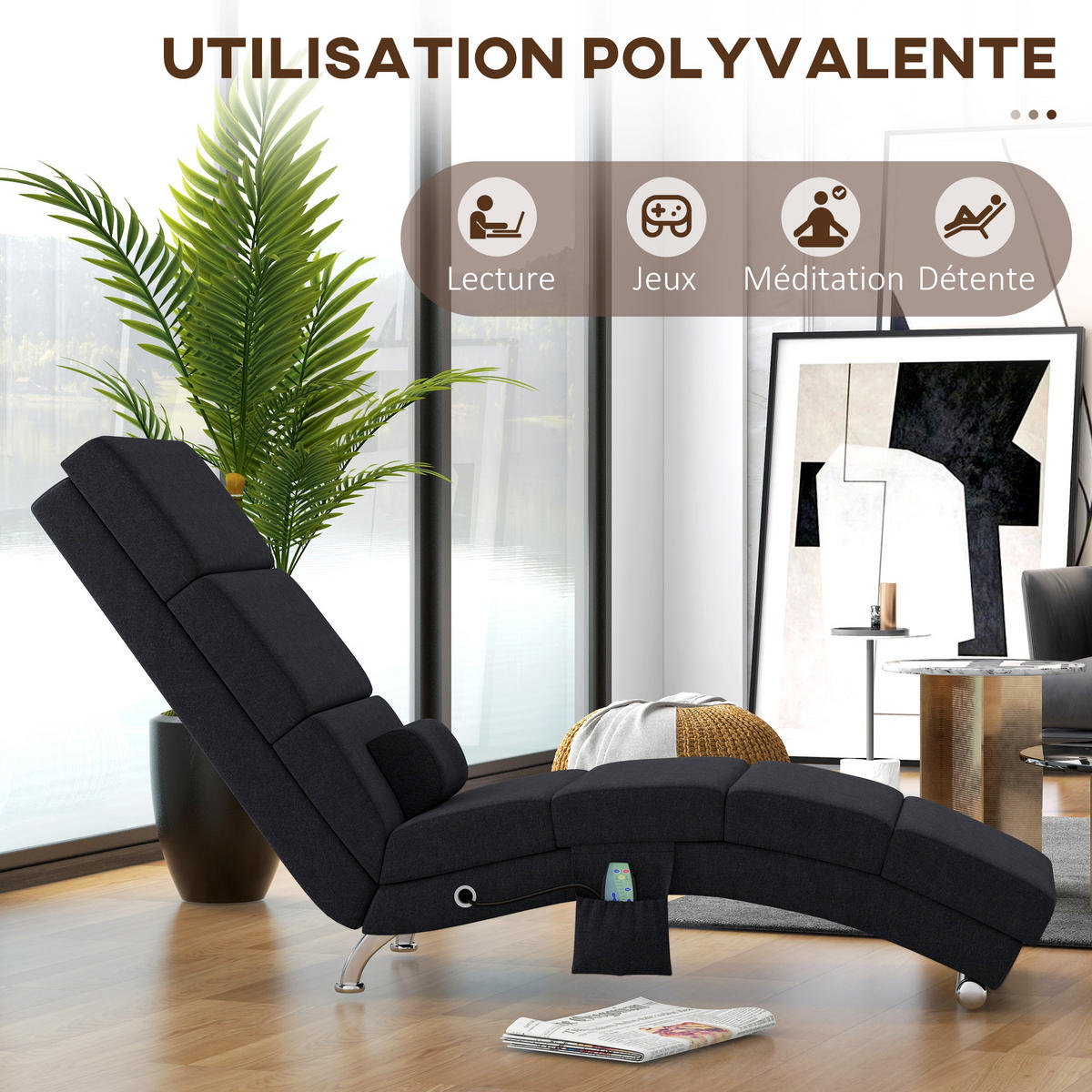 RELAXSESSEL, Ergonomisch, massierend, beheizt, Fernbedienung, 56x168x84cm, Schwarz - Multicolor, Holzwerkstoff (56/84/168cm) - FORIOUS