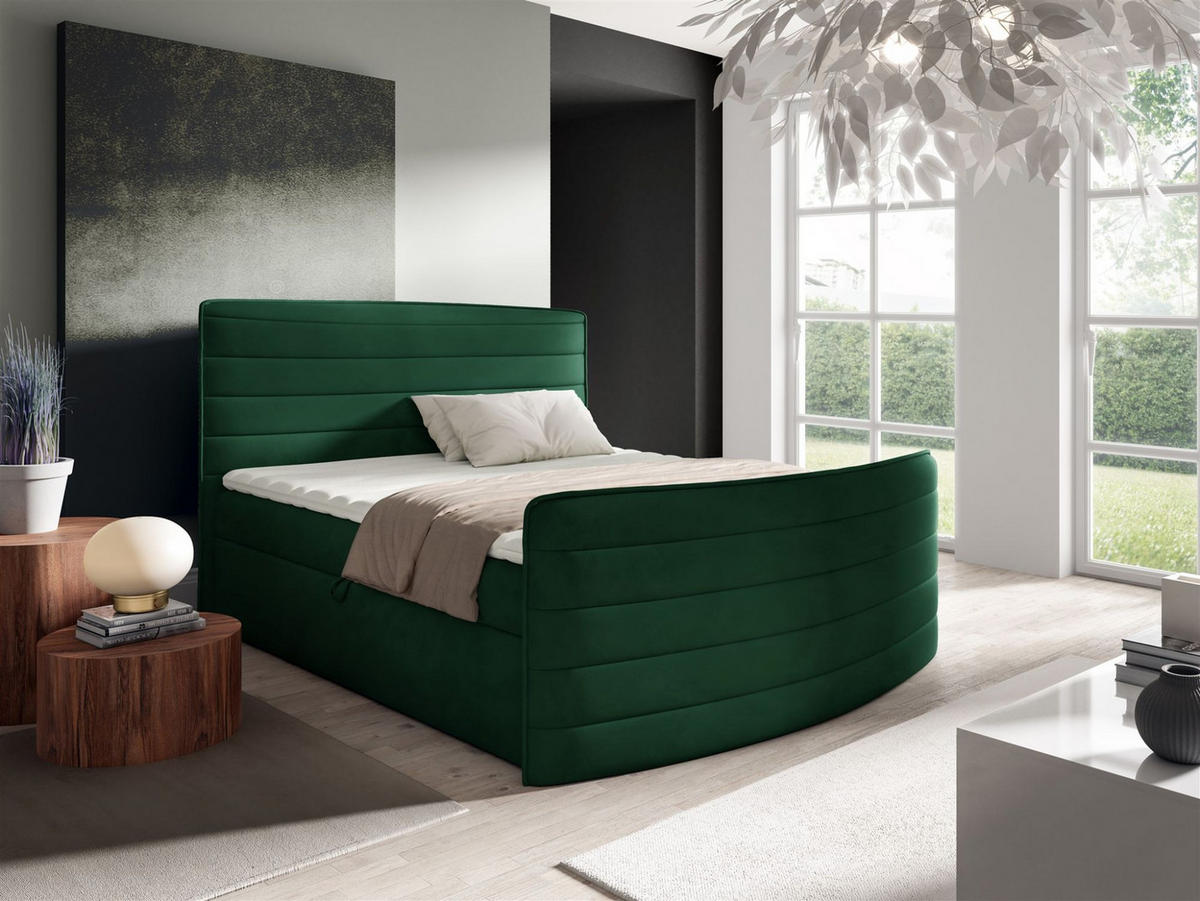 BOXBETT Ambra In Elisa Velvet - Grün, Holzwerkstoff/Textil (140/200cm) - Fun Möbel