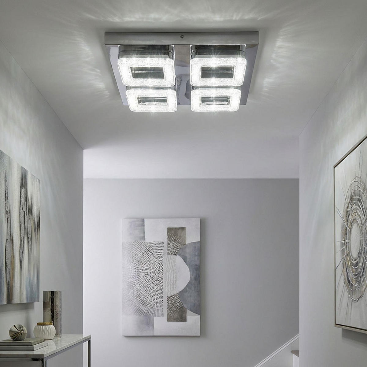 LED DECKENLEUCHTE RETA Chrom, Silber, Kristalloptik - Silberfarben, Metall (32/32/6.7cm) - Globo Lighting