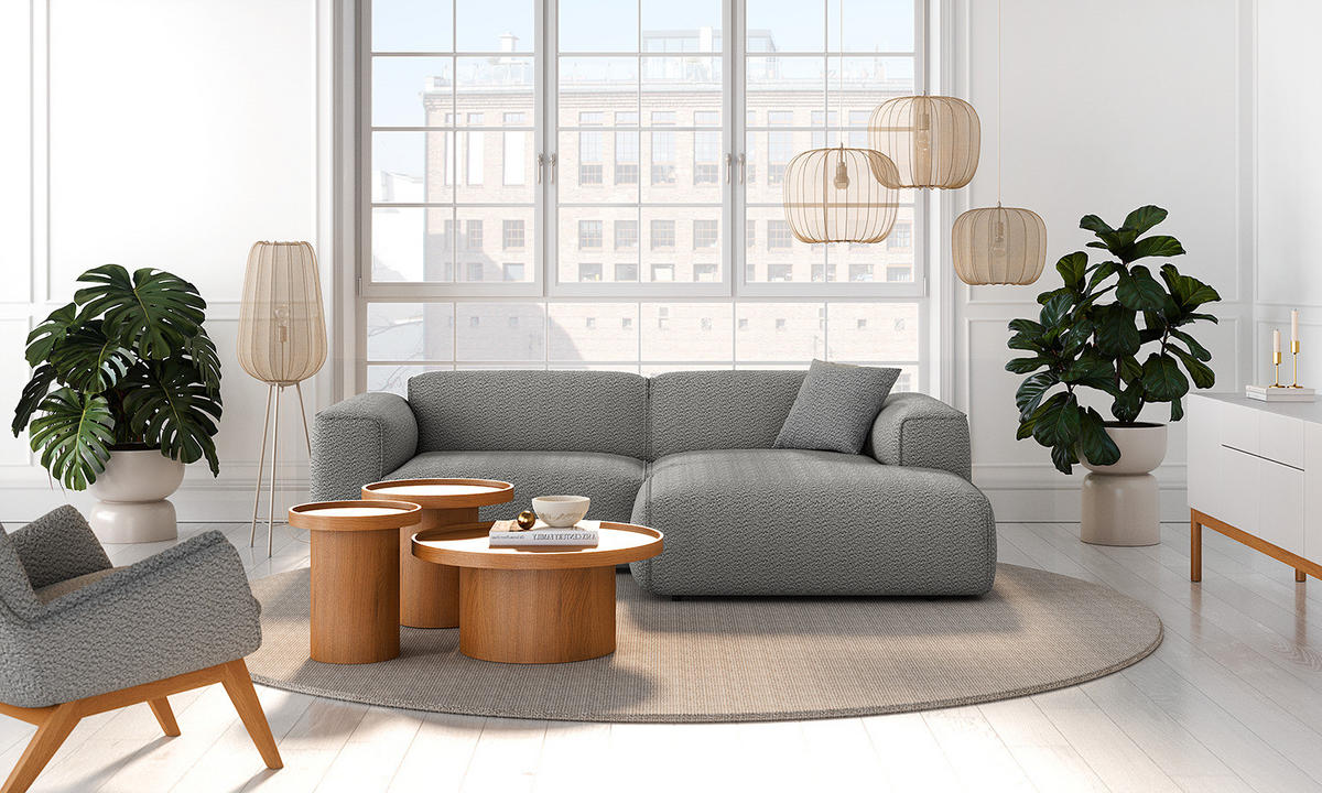 ECKSOFA mit XL-Longchair - Schwarz/Grau, Kunststoff/Textil (260/171cm) - home24