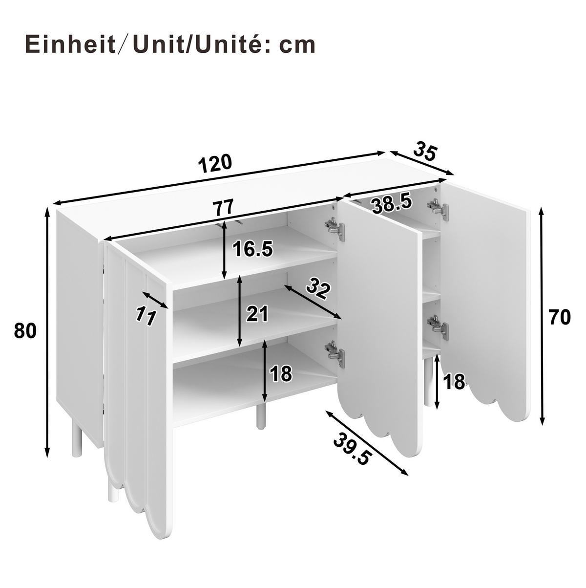 SIDEBOARD 120/35/80 cm Weiß aus MDF mit wellenförmigen Türen - Weiß, Holzwerkstoff (35/80/120cm) - OKMYHOME