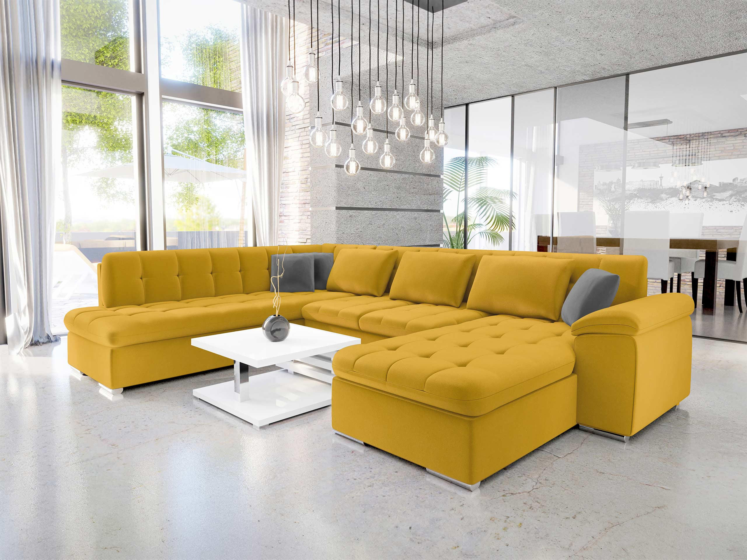 WOHNLANDSCHAFT Niko Bis Premium, Seite: Rechts - Gelb, Holz/Textil (348/76/205cm) - MIRJAN24