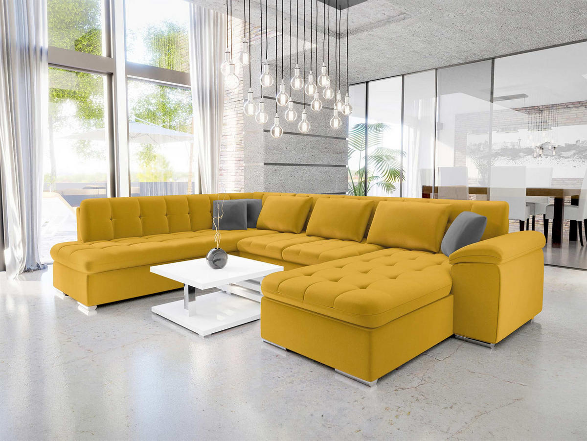 WOHNLANDSCHAFT Niko Bis Premium, Seite: Rechts - Gelb, Holz/Textil (348/76/205cm) - MIRJAN24