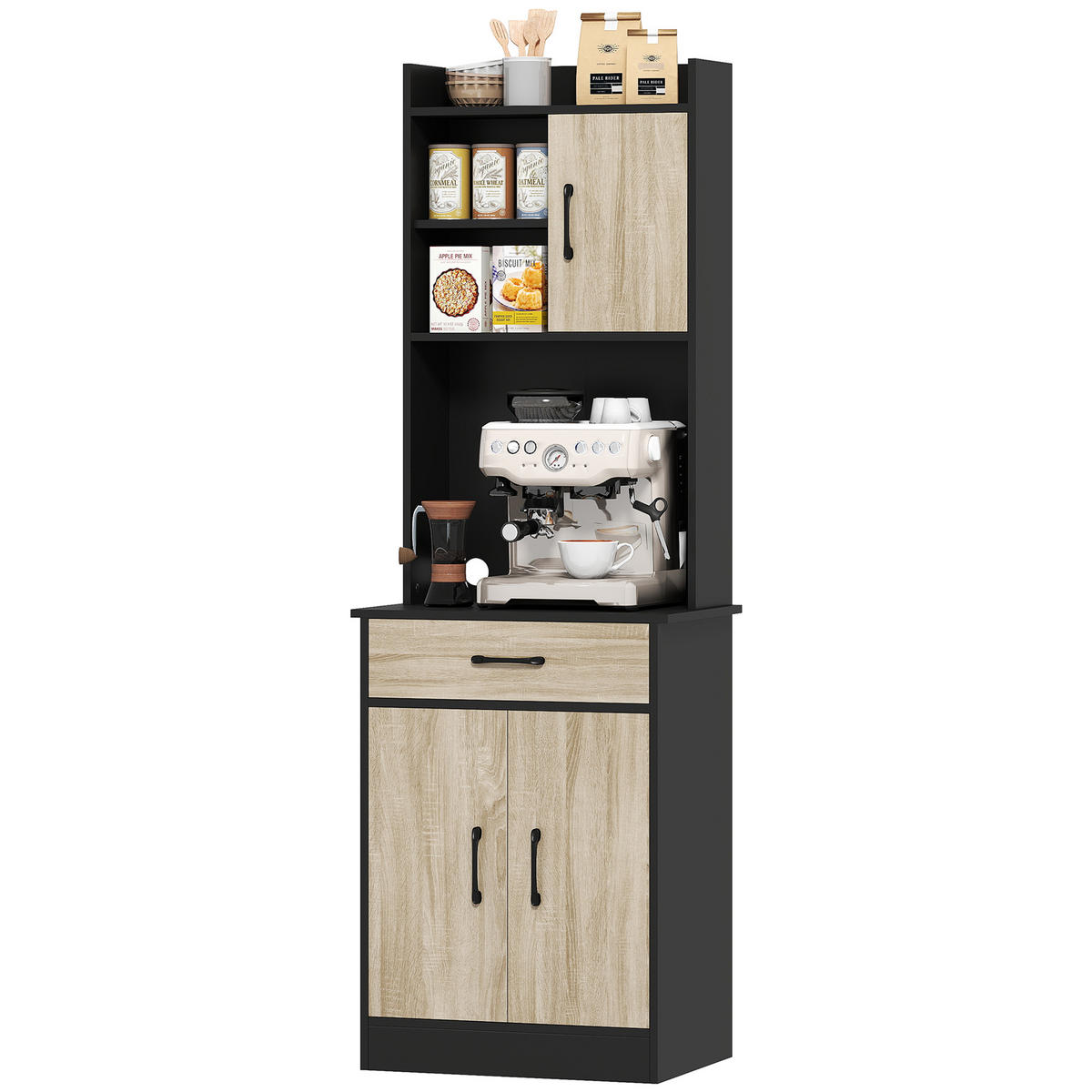 HIGHBOARD DE-11200 3 Türen Naturholz/Schwarz - Naturfarben, Holzwerkstoff (40/180/60cm) - ComfortXL