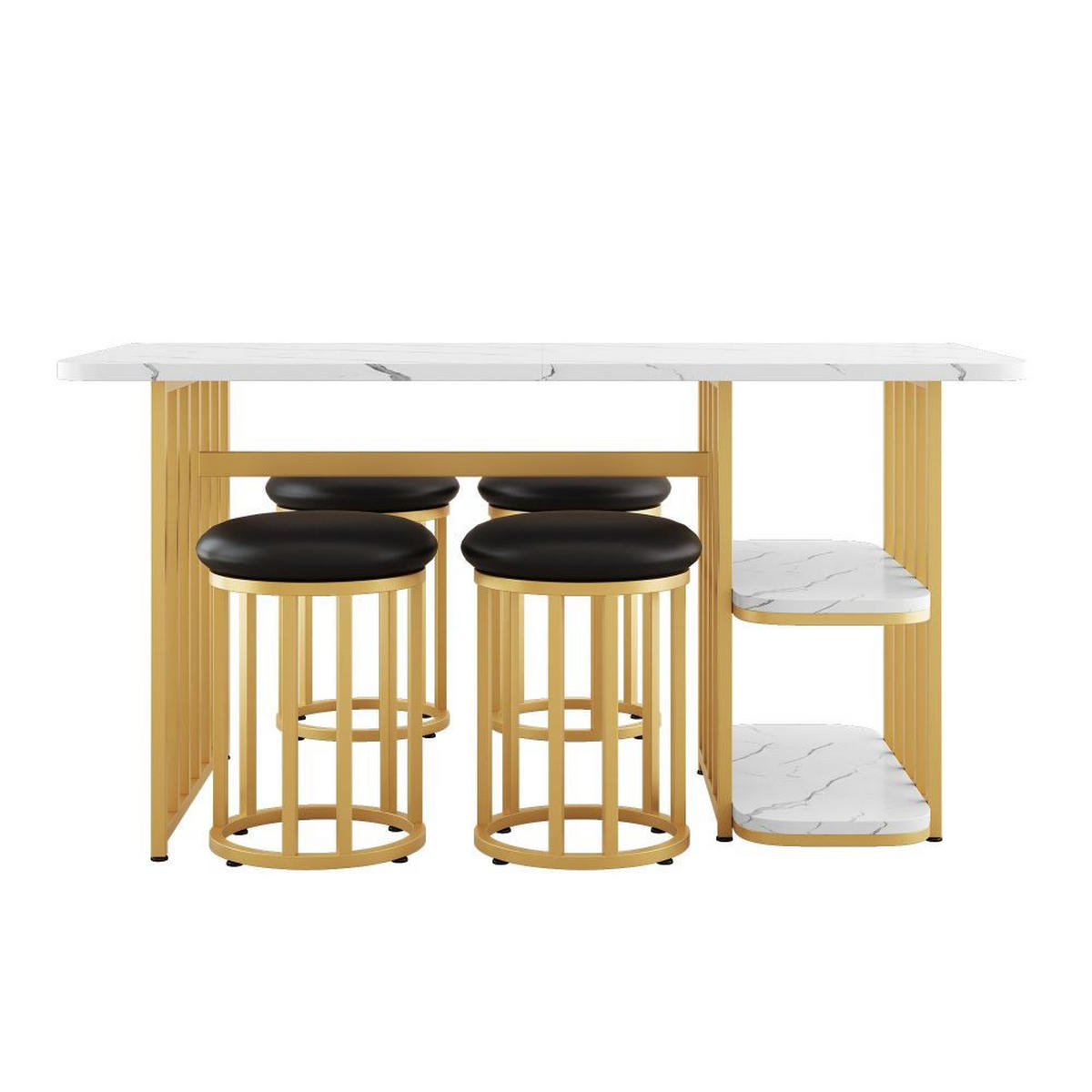 ESSTISCH-SET mit 1 Esstisch und 4 Stühlen,Weiß und Gold - Goldfarben, Holz (80/75/140cm) - KOMHTOM