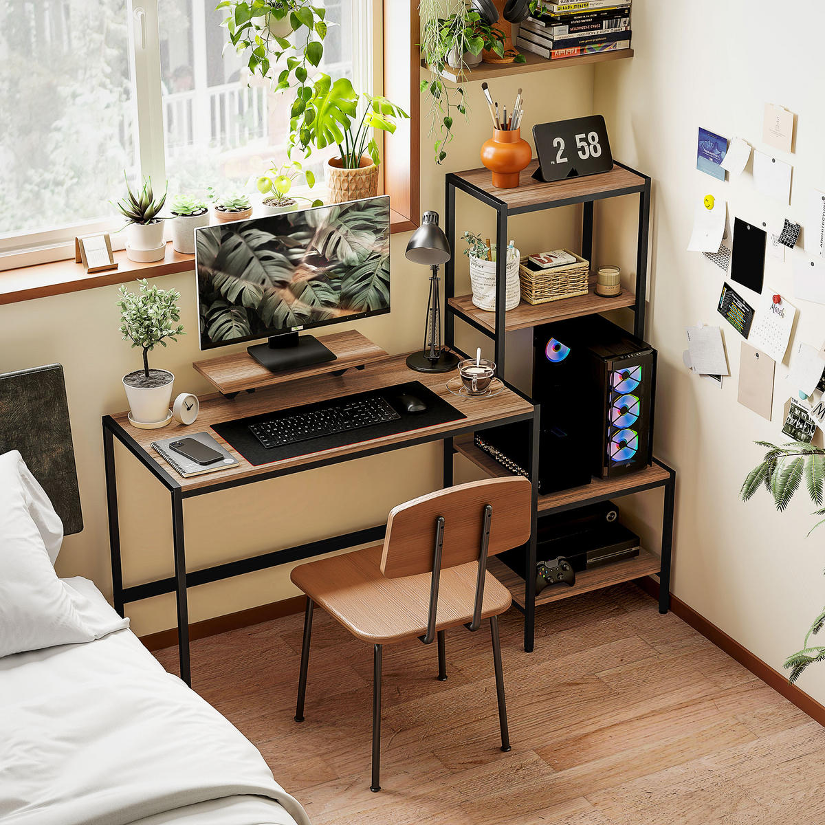 SCHREIBTISCH Computertisch mit Monitorständer, CPU-Ständer, 150 x 48 x 125 cm, Braun - Braun, Holzwerkstoff (48/150/125cm) - HOMCOM
