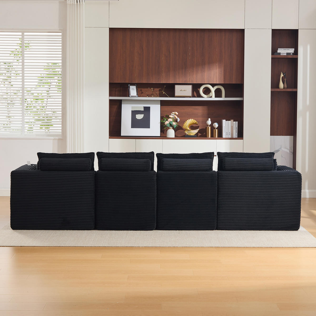 WOHNLANDSCHAFT mit 2 Fußhockern, Getränkehalter und Seitentaschen aus Cord - Schwarz, Textil (322/75/161cm) - EVRYAE