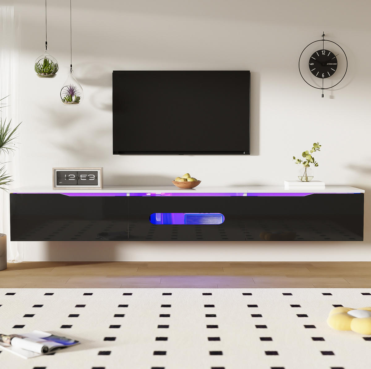 TV-ELEMENT mit LED 180 x 35 x 30 cm Schwarz Weiß wandmontierbar - Schwarz, Holzwerkstoff (35/30/180cm) - Beauniv
