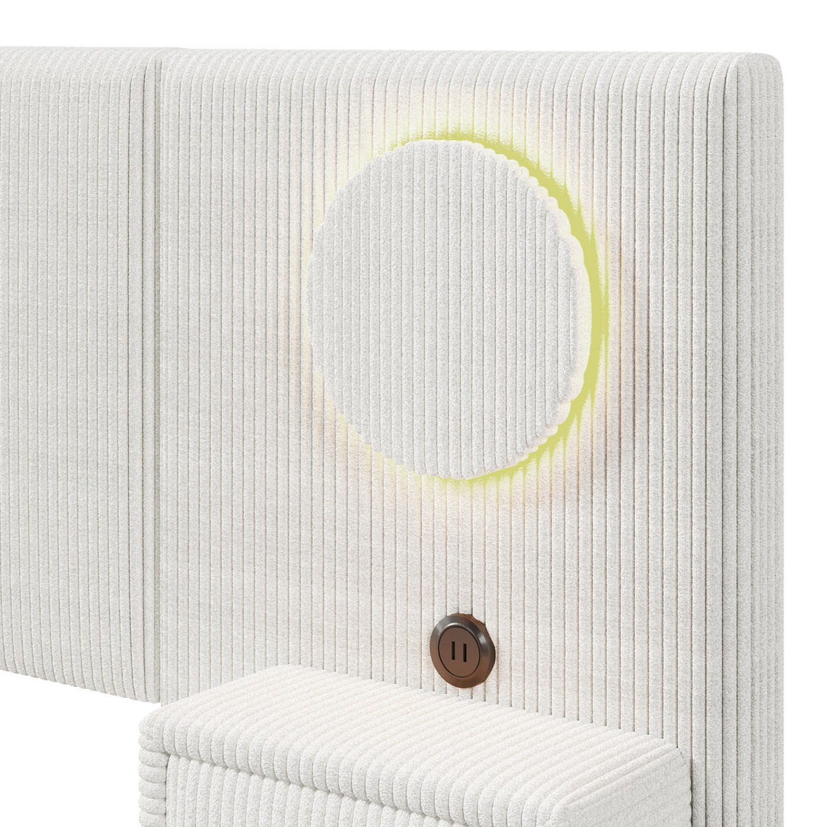 SAMETOVÁ čalouněná postel 180/200 cm s LED čelem, USB porty a nočními stolky se zásuvkami, béžová - béžová, textil (180/200cm) - Redom