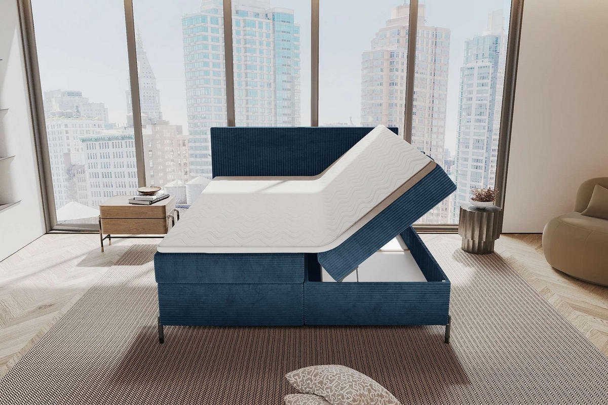 BOXSPRINGBETT VERO Cordstoff Blau 160/200 cm - Blau/Schwarz, Holzwerkstoff/Textil (160/200cm) - 99rooms