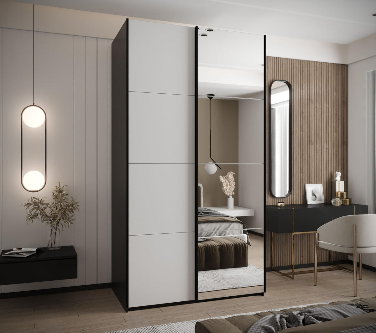 SCHWEBETÜRENSCHRANK 245,5/140/64 2-türig - Silberfarben/Schwarz, Holz/Metall (140/245/64cm) - Abiks Möbel