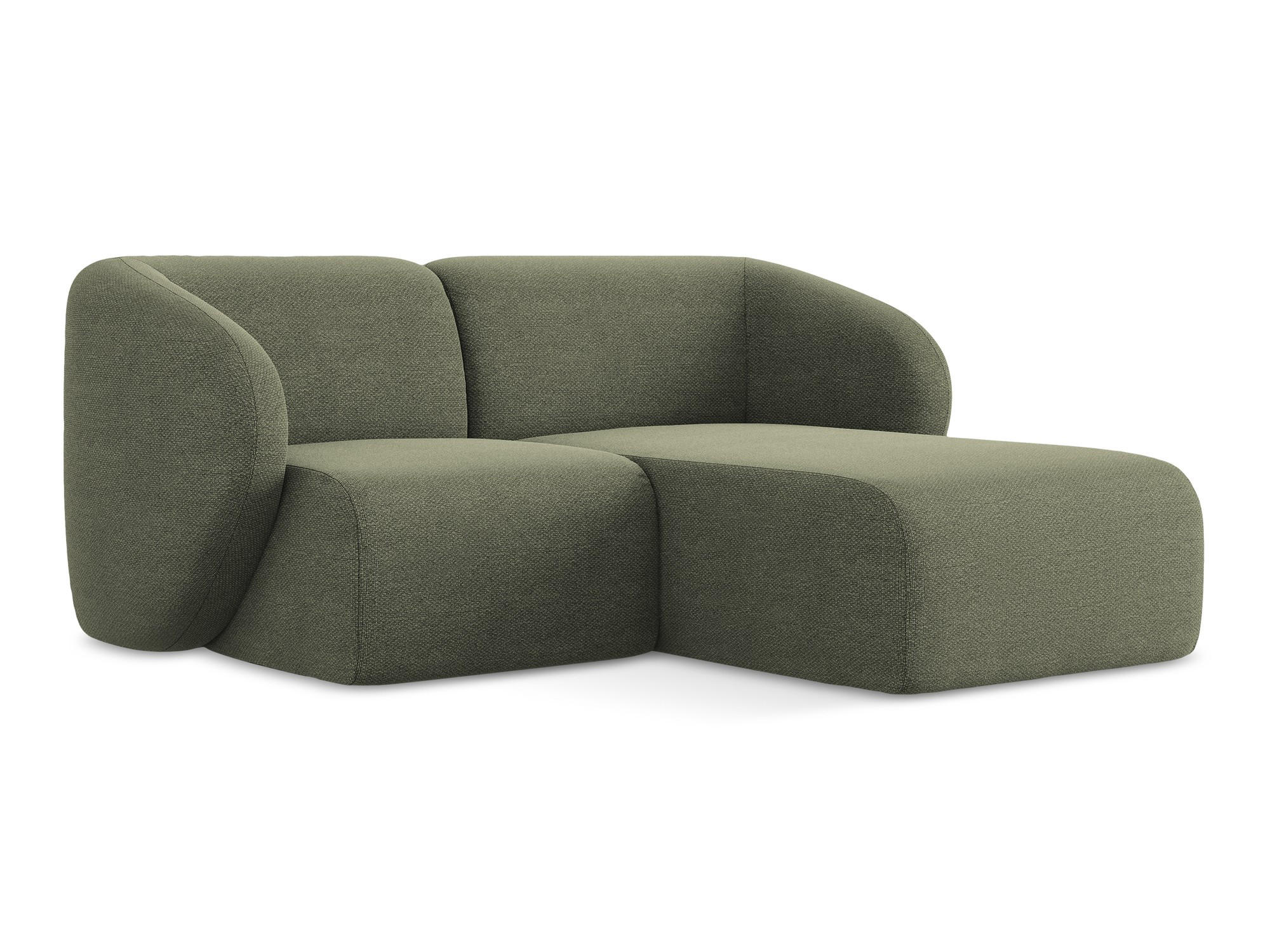 ECKSOFA Rechts Bouclé Stoff Grün - Schwarz/Olivgrün, Holzwerkstoff/Kunststoff (178/166cm) - Makamii
