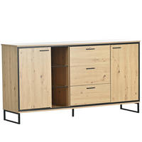 SIDEBOARD 160x40x85 cm Holzfarbe, 3 Schubladen, Glasfächer, Metallfüße, Modern - Naturfarben, Holz (160/85/40cm) - PARAFTA HOME