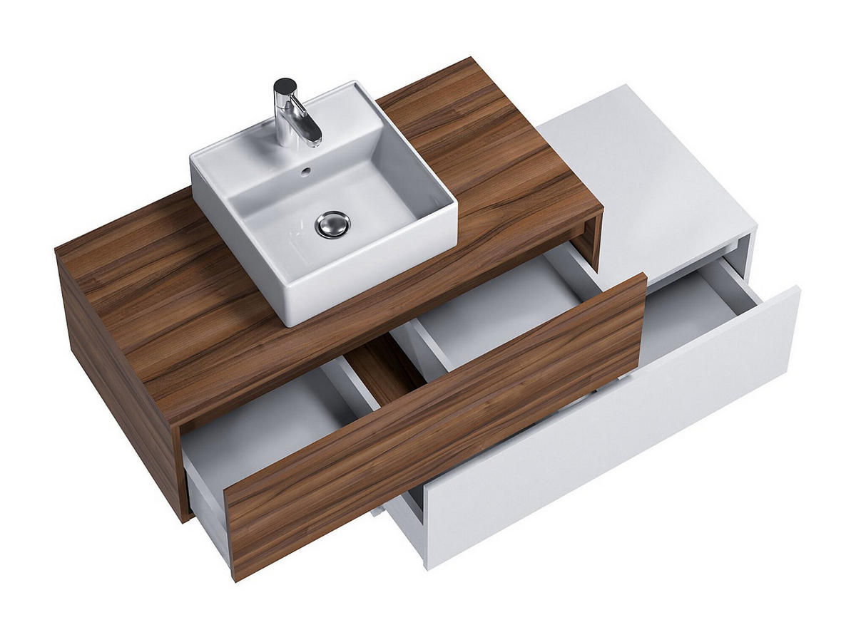 EINZELWASCHTISCH - 94cm x 47cm - Holzspan - naturfarben dunkel, weiß - TEANA - Naturfarben, Holz (94/32/47cm) - Vente-Unique