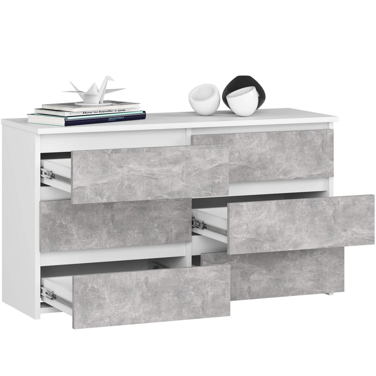KOMMODE CL100 6 Schubladen, Weiß-Beton, 35x100x57 cm - Graphitfarben/Weiß, Holz (100/57/35cm) - Milordbikes
